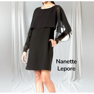 Nanette Lepore Womens Black Shift Dress Size 2 Chiffon Popover Cutout Elegant